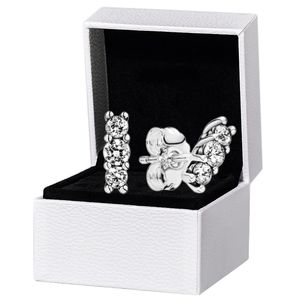 Sparkling Three Stone Stud Boucles d'oreilles pour Pandora Real Sterling Silver Wedding designer Jewelry For Women Girlfriend Gift Rose Gold Earring Set avec Original Box