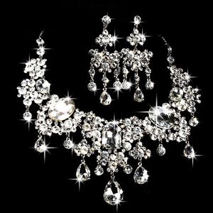 Cristales de cuentas brillantes Accesorios de boda Collar de diamantes Conjuntos de joyas Pendientes de novia Fiesta de cristal de diamantes de imitación