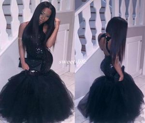 Sparkly Black Girls Sirène africain Robes de bal 2020 Paillettes de cou licou