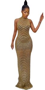 Sparkly Crystal Bodycon Maxi Dress Mujer Noche Backless Mesh See Through Night Cocktail Party Club Cumpleaños