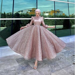 Hijab musulmán brillante para mujer, vestidos de graduación, cuello alto, manga larga, vestidos de noche islámicos, novia Formal islámica