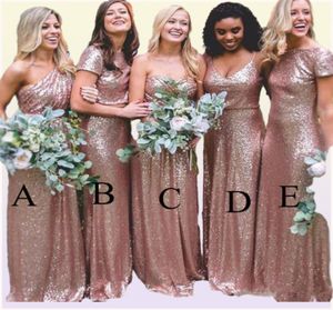 Robes de demoiselle d'honneur de paillettes en or rose scintillant 2019 Sheat à la gaine sur mesure Bridemaid Robes de fête de bal invité de mariage 8910236