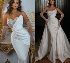 Paillettes scintillantes Robe de mariée sirène 2024 Princesse Sweetheart Beads Satia Sereia Brides Bridal No Gants Vestidos de Noivas