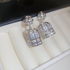 Boucle d'oreille Cage à oiseaux en Zircon scintillant pour femmes, bijoux à la mode en perles pour cadeau de fête