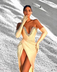 Sparky Crystaly Night Robes 2024 pour femme sirène sexy sans manches côté plage fendue de la plage de mode