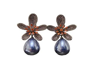 Sparky Diamond Colorful Flower Stud Orees Orets for Woman Girls with Drop Pender Pearl Ins Luxury Designer S925 Silver Post7003101