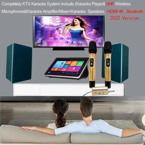 Enceintes Système complet de jukebox karaoké KTV pour maison, mélangeur DSP, amplificateur 2 microphones karaoké sans fil UHF, haut-parleurs à écran tactile HDMI 4K