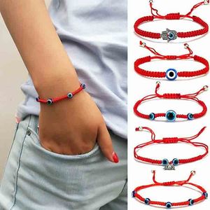 Bracelets tissés en ligne rouge, breloque œil bleu spécial, boule de verre et animaux en métal, breloques unisexes à la mode, lien à main réglable
