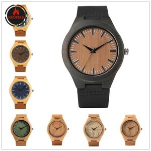 Ofertas especiales Relojes de madera para hombres Cuarzo de madera natural Reloj de pulsera de cuero genuino Regalos de reloj de madera de moda caliente para hombre X0625