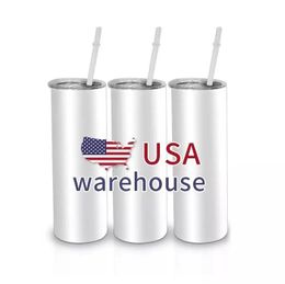 Prêt à expédier en gros 20 oz gobelets de sublimation en acier inoxydable maigre blanc blanc droit USA Warehouse 2-5 jours livrés