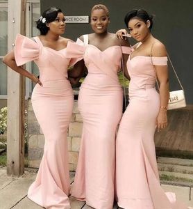 Vestidos de dama de honor de sirena rosa sudafricana largos 2022 Un hombro Vestidos de dama de honor para niñas negras para banquete de boda por encargo C0525P2