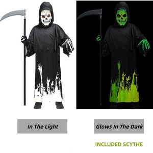 Special Occasions Child Glow In The Dark Grim Reaper Phantom Scary Kids Fancy Dress Costume Halloween Theme Party Performance 230901