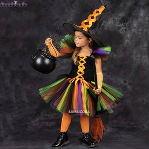 Occasions spéciales Halloween Enfant Costume Filles Sorcière Robe Mascarade Fête Tutu Citrouille Carnaval Enfant En Bas Âge Enfants 220826