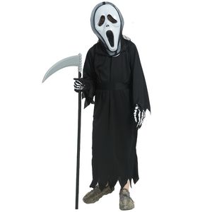 Occasions spéciales Halloween Horror Screaming Ghost Costume Kid Terrible Black Robe Dress Up Devil Dark Messenger Scythe Cosplay Set Mask 230818