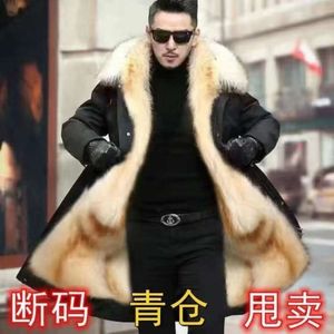 Vente Flash YIZB – manteau de vison mi-long pour homme, veste en cuir surdimensionnée, épaisse et surdimensionnée, avec fourrure détachable intégrée