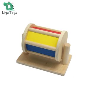 Toupie LIQU Montessori tambour rotatif bébé jouets en bois pour 1-3 ans avec miroir et cloche pour bébé en bas âge 231214