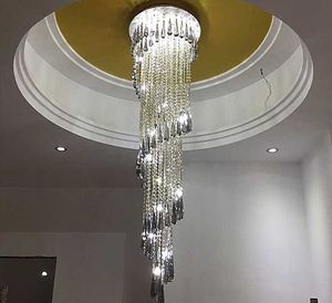 Lustre en cristal de luxe de conception en spirale luminaires longs modernes pour les projets d'hôtel kronleuchter kristall lampe à LED