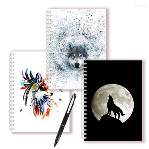 Cuaderno en espiral, Animal, galaxia, cabeza de lobo, cuaderno minimalista nórdico, cubierta de dibujo abstracto de línea mínima, diario, Plan de Graffiti