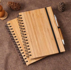 Cahier à spirale couverture en bambou en bois avec stylo étudiant bloc-notes environnementaux fournitures scolaires en gros SN556