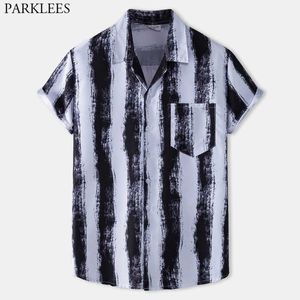Splash Ink Vertical Striped Hawaiian Shirt Men Short Sleeve Beach Wear Shirt for Men Casual Party Holiday Clothing Chemise Homme 210522