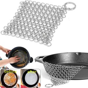 Sponges Scouring Pads Stainless Steel Cast Iron Cleaner 316L Chainmail Pan Scraper Scourer Wire Dish Pot Cleaning Kitchen Brush Home Accessories 230621