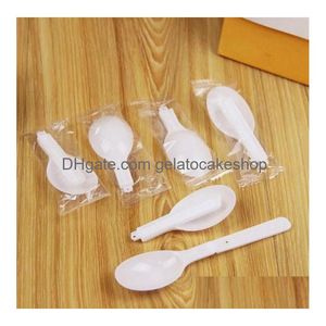 Cuillères 5000Pcs Jetable En Plastique Blanc Scoop Cuillère Pliante Pouding À La Crème Glacée Avec Emballage Individuel Drop Delivery Home Garden Kitc Dhzio