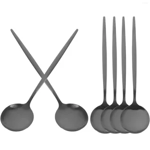 Cuillères 6 pièces soupe en acier inoxydable cuillère à dîner ronde Table de service en métal