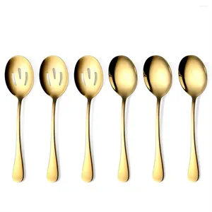 Cucharas de oro que sirven 6 piezas Utensilios de acero inoxidable con espejo pulido 3 cuchara y ranurado