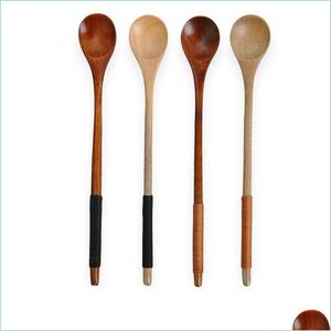 Cucharas Cucharas Largas De Madera Estilo Coreano 27 5X5Cm 20X3Cm Mango De Madera Natural Cuchara Redonda Para Cocinar Sopa Mezclar Revolver Suministros De Cocina Dh1X6