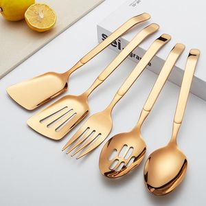 Cucchiai Cucchiaio da portata 5 pezzi Oro rosa Acciaio inossidabile 304 Manico lungo Forchetta Schiumarola Accessori da cucina