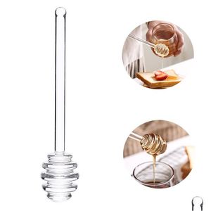 Cucharas transparentes Stir Stick Glass Honey Dipper Dispensador de jarabe Sticks Creative Coffee Jam Suministros de mezcla para tarro Herramienta de cocina Dro Dhowr