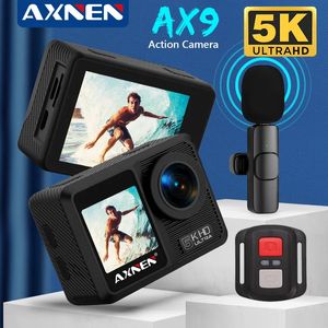 Sports Action Video Cameras AXNEN AX9 5K Action Camera with Remote Wireless Mic 4K 60FPS Sport Anti-shake WiFi Dual Screen 170 Wide Angle 30m Waterproof Cam 231128