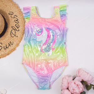 Rainbow Unicorn Lentejuelas Verano Niños Traje de baño de una pieza Traje de baño para nadar 2023 Niños Monokini Traje de baño para niñas Traje de baño 282 Trajes de baño de una pieza de alta calidad