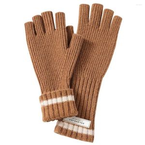 Gants de sport 1 paire de laine tricotée pour femme, demi-doigt, épais, coupe-vent, chaud et extensible, sans doigts, vente en gros, automne et hiver
