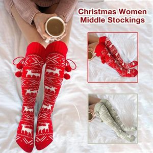 Calcetines deportivos de Navidad para mujer, calcetines cálidos hasta el muslo para damas y niñas, moda de algodón, tubo medio, Sexy, de punto, largo hasta la rodilla