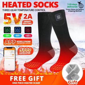 Chaussettes de sport chauffées 5500mAh APP Control avec batterie USB chaussettes de fièvre rechargeables chauffe-pieds thermique chauffage Ski hiver 231215