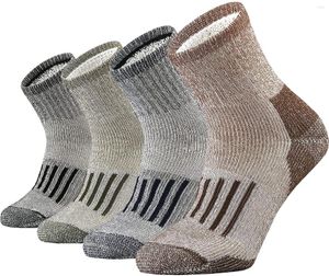 Sports Socks Men's Merino Wool Hiking Moisture Wicking Outdoor Thicken Warm Fishing Heavy Cushion Quarter 4 Pairs Euro Size 43-46