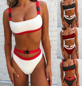 Estilo deportivo Sexy Ladies Bikini 2019 Summer New Women039s Solid Color Buckle Split Swimsuit 2 Styles4927265