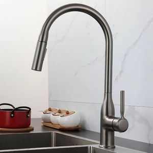 Bec robinet de cuisine robinets à ressort rotatifs mitigeur en laiton robinets d'eau chaude et froide avec pulvérisateur rétractable Chrome