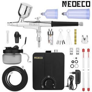 Spray Guns Dual-Action Airbrush Kit with 30PSI High-Pressure Auto Stop Stepless Control Compressor Kit for Painting Model Makeup Nail 230607