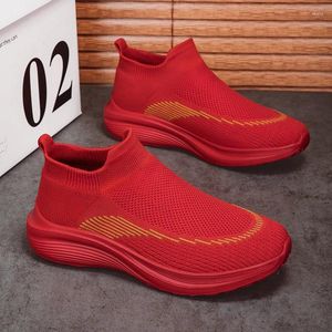 Primavera 369 zapatos elásticos calcetines casuales y talla grande 45 amantes de malla para mujer plataforma transpirable zapatillas rojo 46