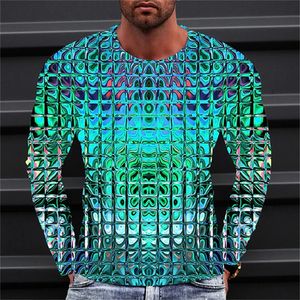 Primavera y otoño Camiseta estampada en 3D con patrón de ilusión degradado de manga larga para hombre Camiseta de estilo moderno de moda suelta y casual 231228