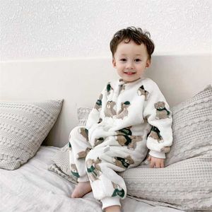 Primavera Otoño e invierno Pijamas para niños Franela Espesar Niños Niñas Ropa para el hogar Fleece Baby Sleepers 211130