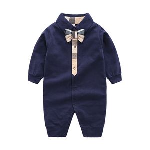 Mamelucos para bebé de primavera/otoño, colores blanco/azul marino, manga larga, lazo a cuadros, 100% algodón, monos para niño y niña recién nacido de 0 a 24 meses, pijamas para niños