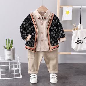 Ensemble de vêtements 3 pièces pour enfants filles, Cardigan tricoté, manteau, T-shirts en coton, Leggings, costume pour bébés garçons, printemps-automne