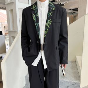 Primavera otoño de gran tamaño blazers negros casuales para hombres manga larga moda coreana moda