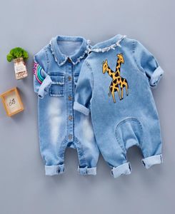 Primavera bebé niño manga de manga larga jeans jeans jeans jeans giraffe arcoirbow mompers para niños monos infantiles roupas de bebe ly086339126