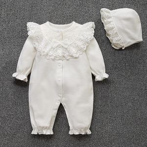 Printemps né bébé fille vêtements dentelle fleurs princesse combinaison chapeaux infantile filles body Onesie 240119