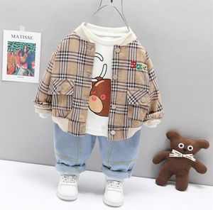 Spring Children Vêtements décontractés Baby Boys Girls Plaid Coat Jacket T-shirt Pantal