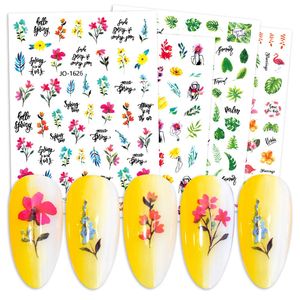 Printemps coloré auto-adhésif ongles autocollants ongles-décalcomanies fleurs feuilles abstrait magnifique ongles en relief Patch Nail-Art manucure bricolage décoration ZL0687